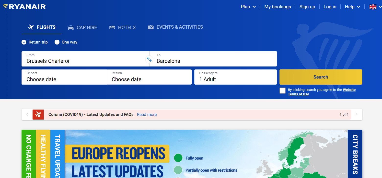 Dynamic pricing example - RyanAir